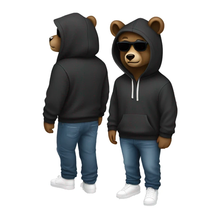 A bear wearing a hoodie and sunglasses with a good three-dimensional effect.Pants, jeans, hood color is black
Slightly wear sunglasses on your nose and make your head look down and your eyes look about two-thirds.
White sneakers sticker