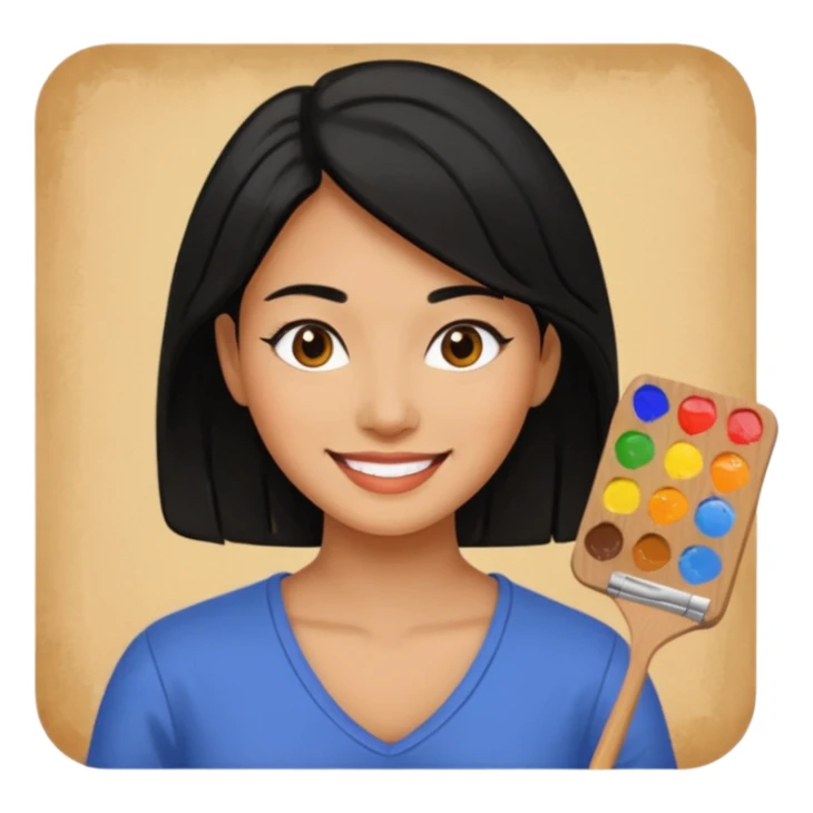 Hold. Women painting smilling  black hair sticker