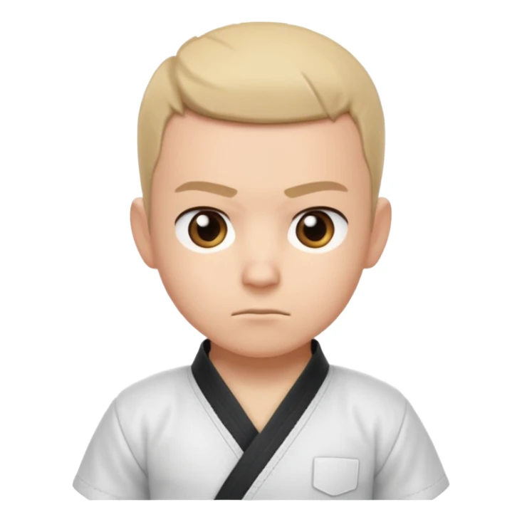cute martial arts coach portrait, head and shoulders only, gi uniform collar, black belt detail, serious but friendly face, 3D cartoon, mobile game icon style, clean background, no text, no watermark
 sticker