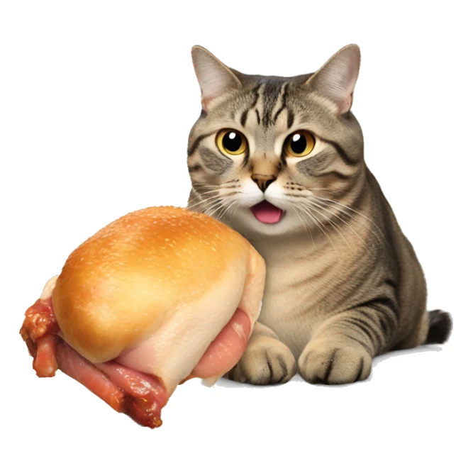 Fat Cat eating a iridescent chicken leg sticker