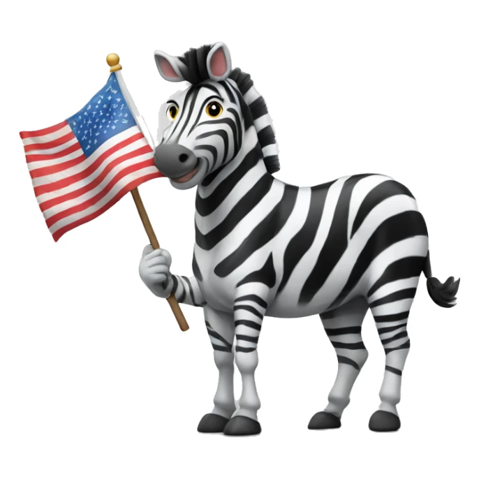 A zebra proudly waving a flag with a smile, representing unity or victory sticker
