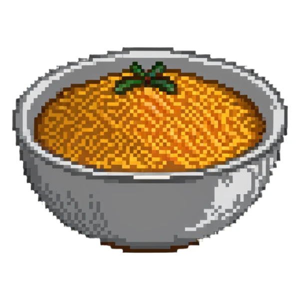 bowl of orange rice, pixel style sticker