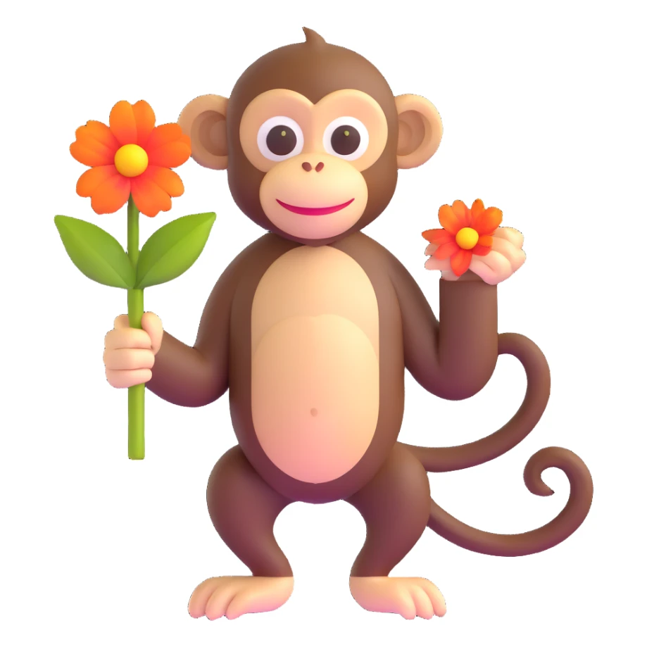 monkey holding a flower sticker