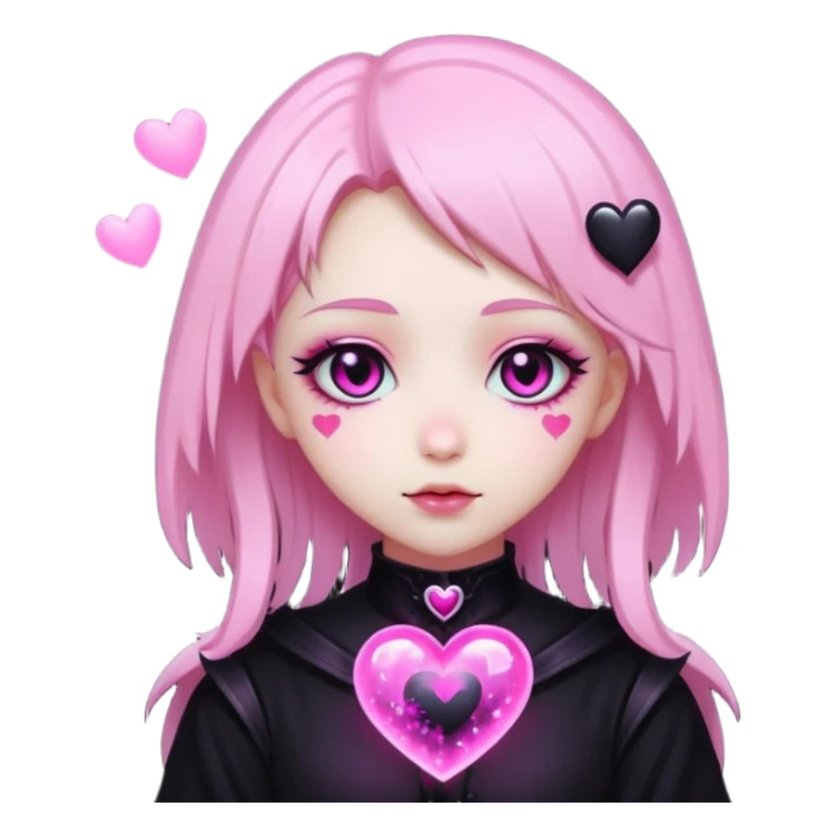 goth sakura black heart with glowing pink outline and magical sparkles sticker