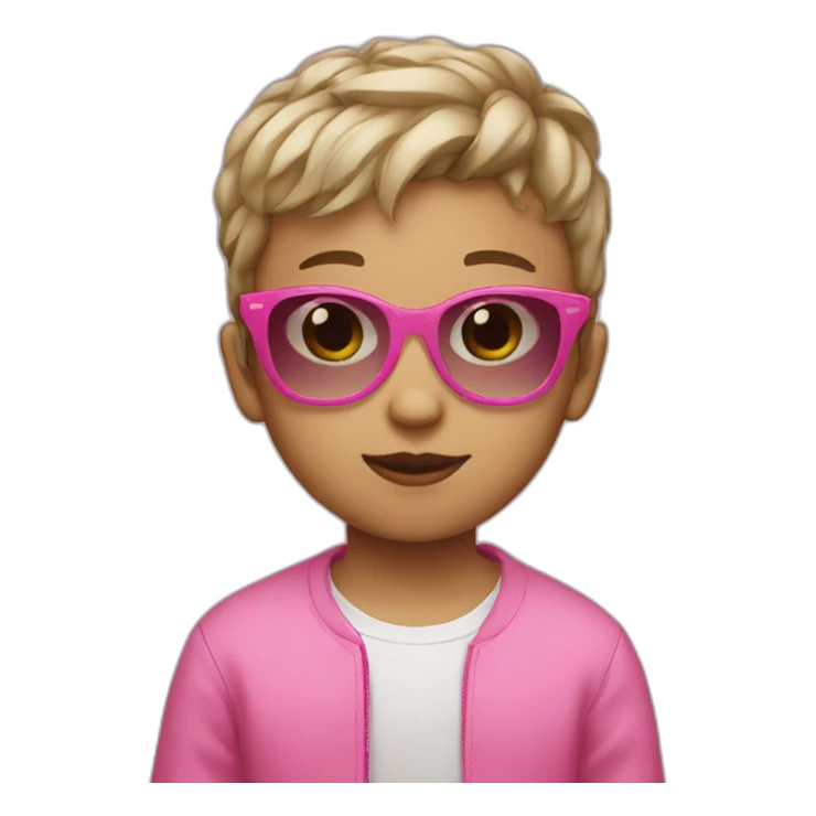 kid with short hair and pink sunglasses sticker