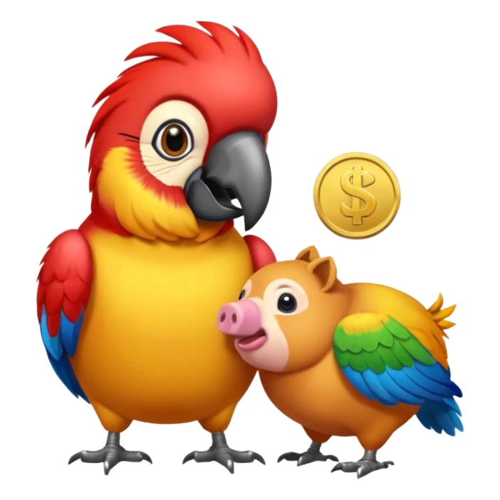 Macaw putting a coin into piggy bank with its beak sticker