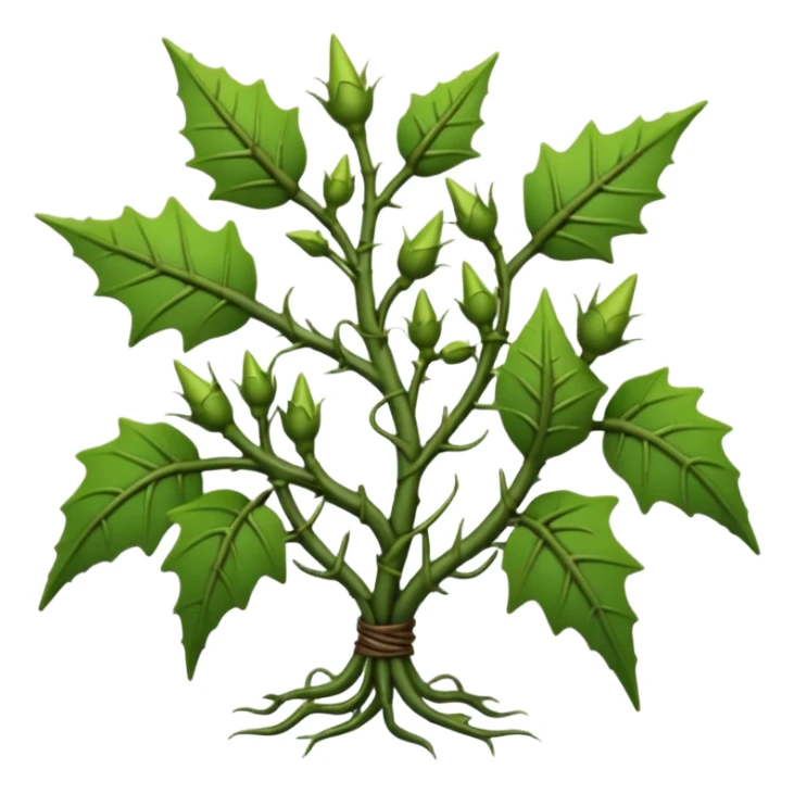 green vines with thorns sprouting design, 3D, extremely detailed, earthy color palette sticker