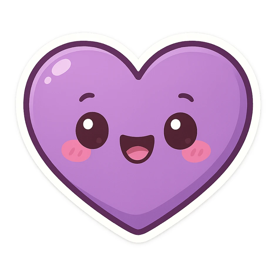 purple heart with a happy face, chibi style sticker sticker