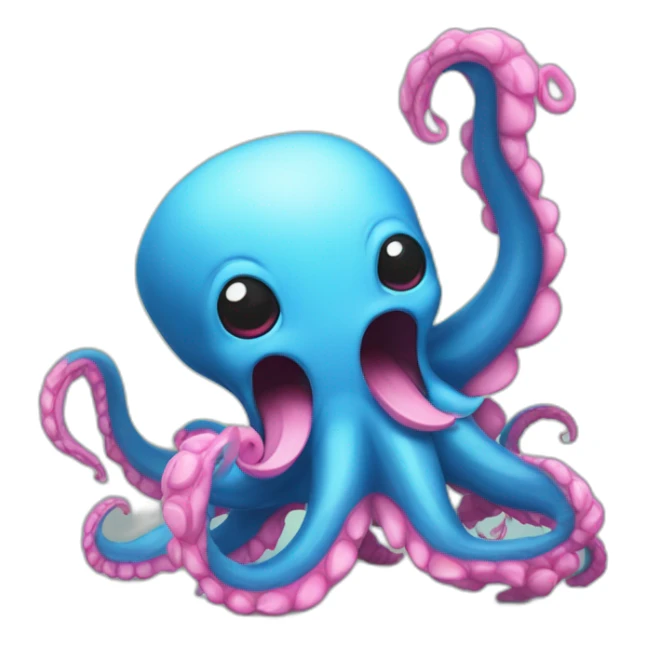 an adorable blue kraken fighting  has another pink kraken  adorable sticker