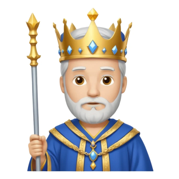 Bearded King, Wise king with short white beard, royal staff in hand, wearing crown, blue
 sticker