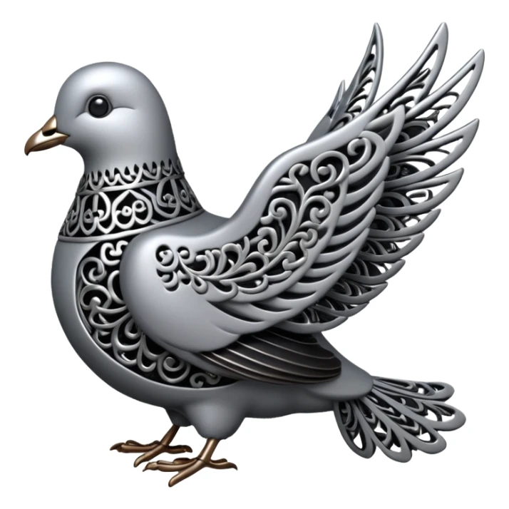 Black and silver filigree dove, 3D, extremely detailed design sticker