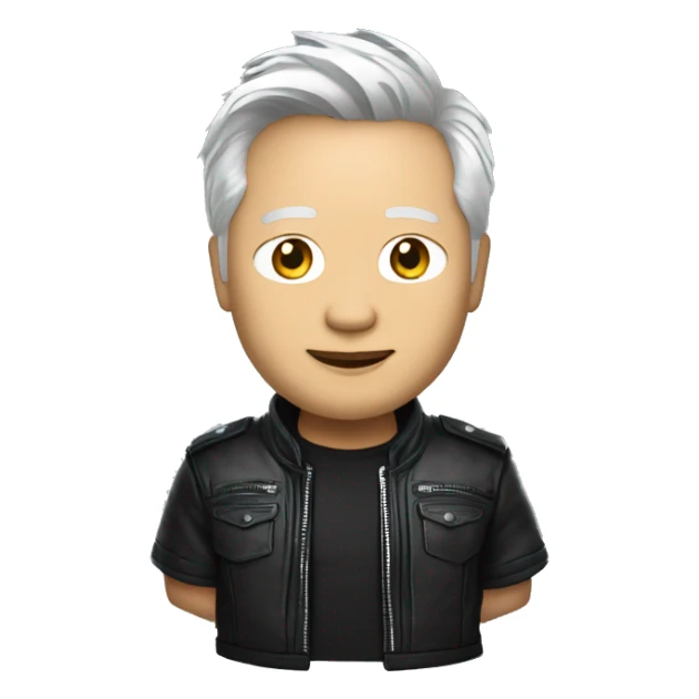 jensen huang with white hair and in black leather jacket holding nvidia gpu with both hands sticker