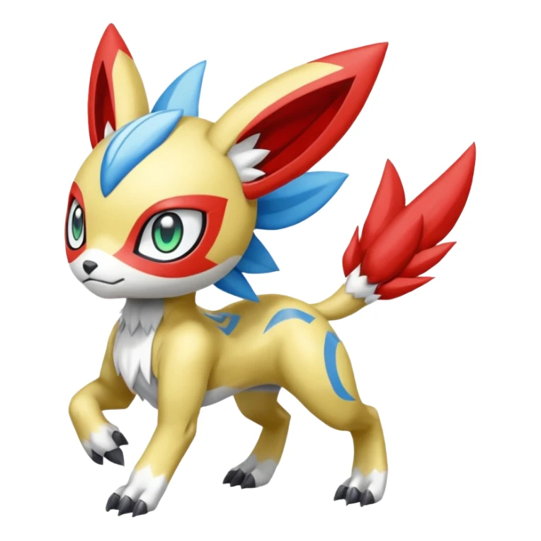 Meloetta-Garurumon-Pokémon-Digimon-Fakémon-fusion-hybrid-creature sticker