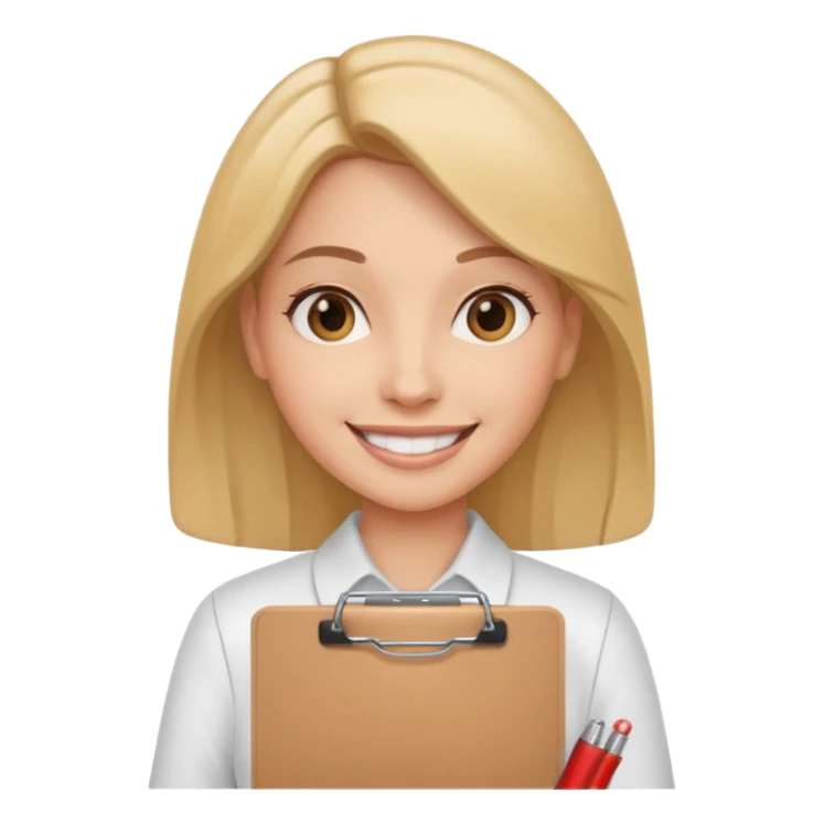 woman with a clipboard, smiling sticker