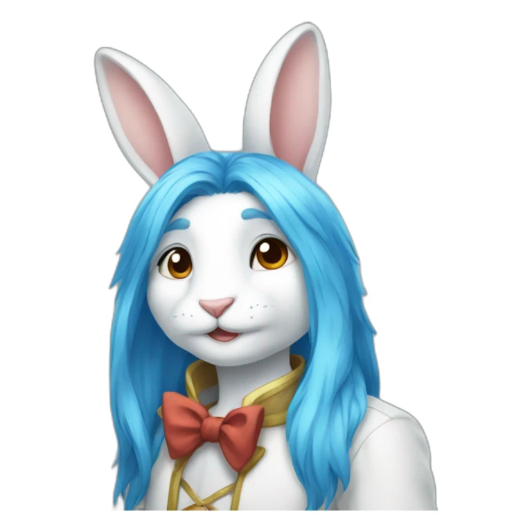 Male Anthro white rabbit with long blue hair sticker