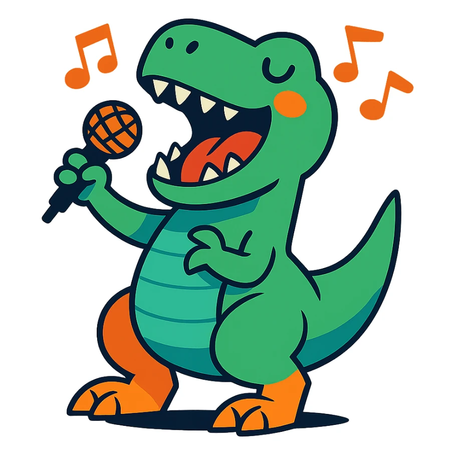 colorful cartoon style T-Rex singing sticker