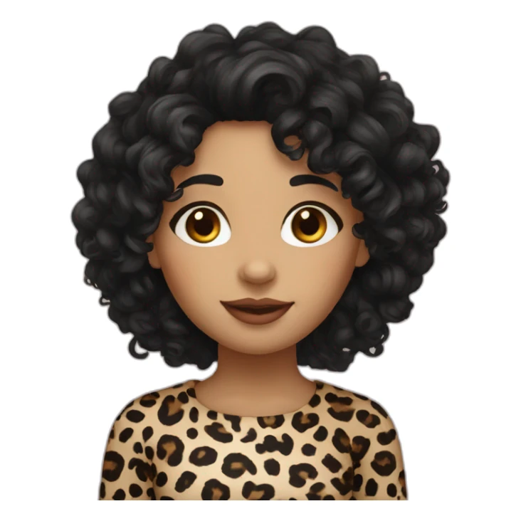 European curly long blackhair girl in leopard sticker