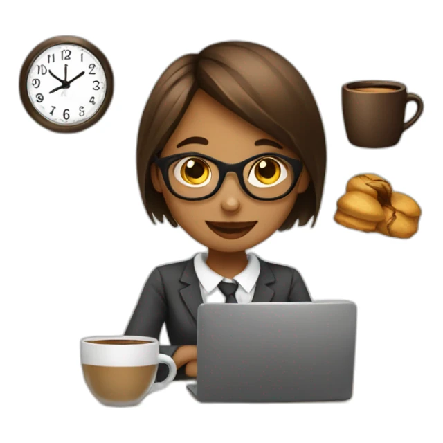 girl on work with coffee and clock sticker