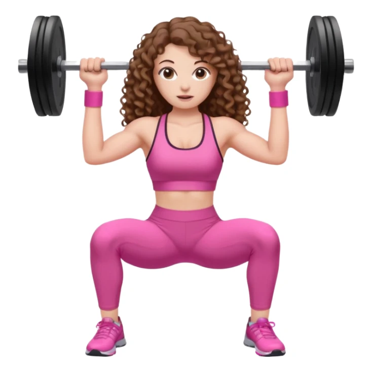 pale white girl with long brown curly hair weight training pink sticker