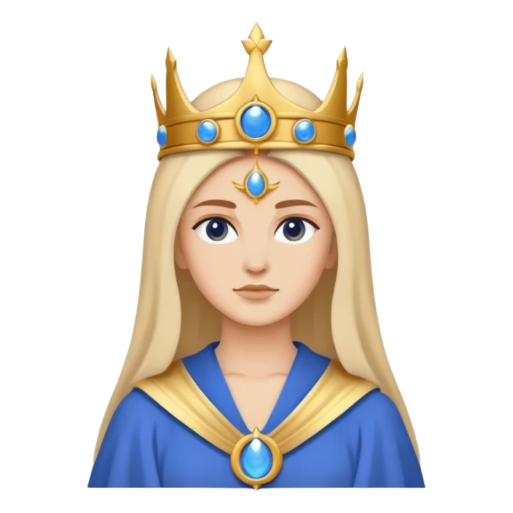 High Priestess tarot card with moon crown, blue robes, minimalist iPhone emoji style sticker