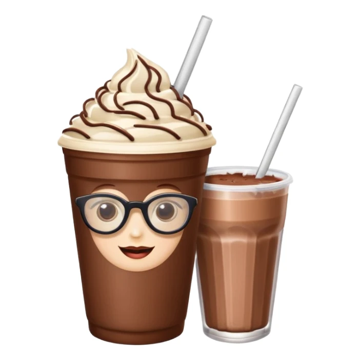 chocolate milkshake in a take-out cup with glassess and long lashes sticker