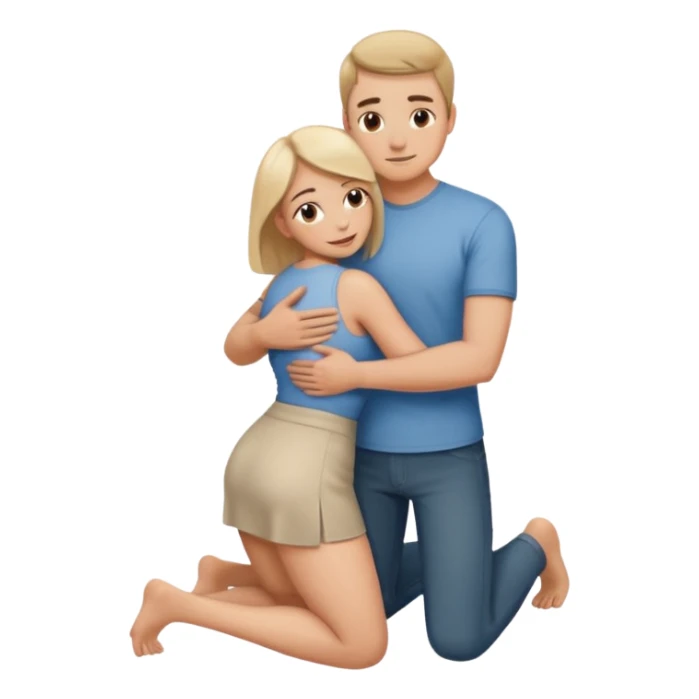 man on knees, facing standing woman, hugging her waist sticker