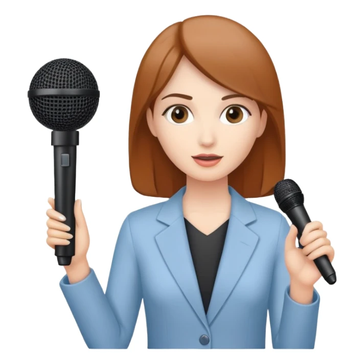 a women doing presentation holding a microphone, with PPT in the background sticker
