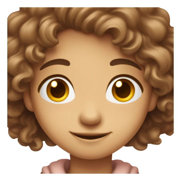 Shy Smile – A blushing, slightly tilted smile with closed eyes, giving a shy but heartwarming vibe, with long brown wavy hair and brown eyes  sticker