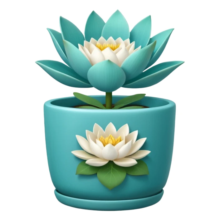 Decorative turquoise planter with a shallow, cylindrical shape and a white lotus flower plant sticker