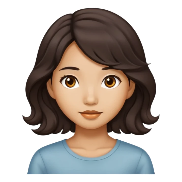 Asian girl with dark brown medium long wavy hair sticker