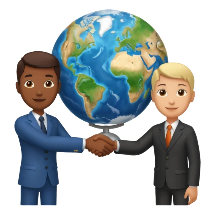 Shake hands and a globe showing negotiation of climate change with accurate image showing environment not just 2 person in a pic sticker