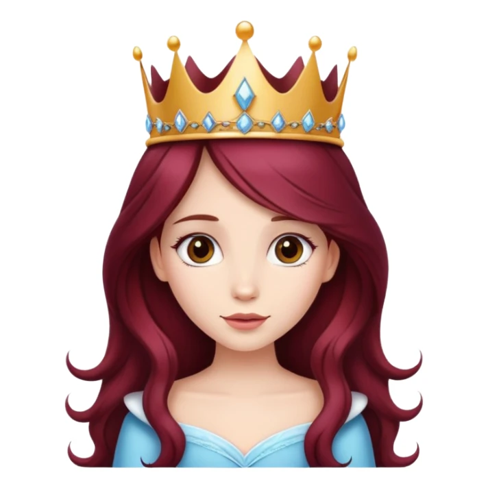 Beautiful long burgundy haired girl wearing a princess crown sticker