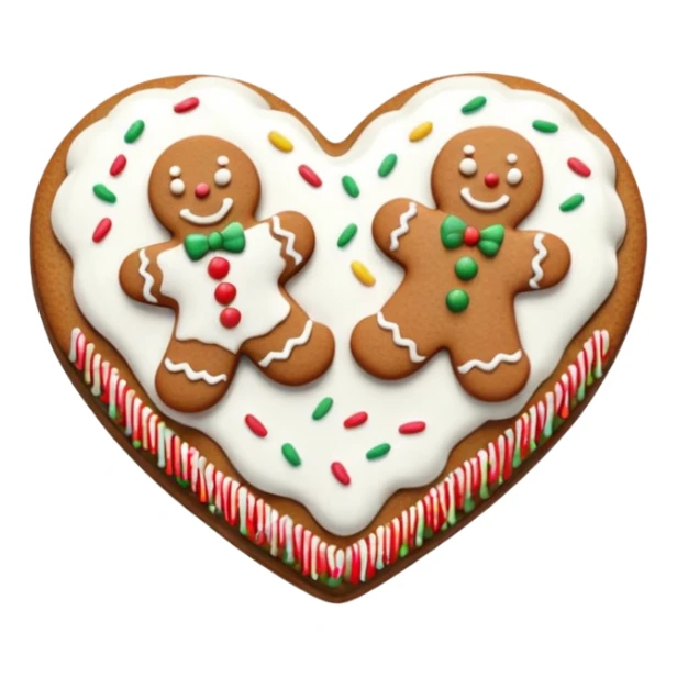 two gingerbread heart cookies with white holiday icing sticker