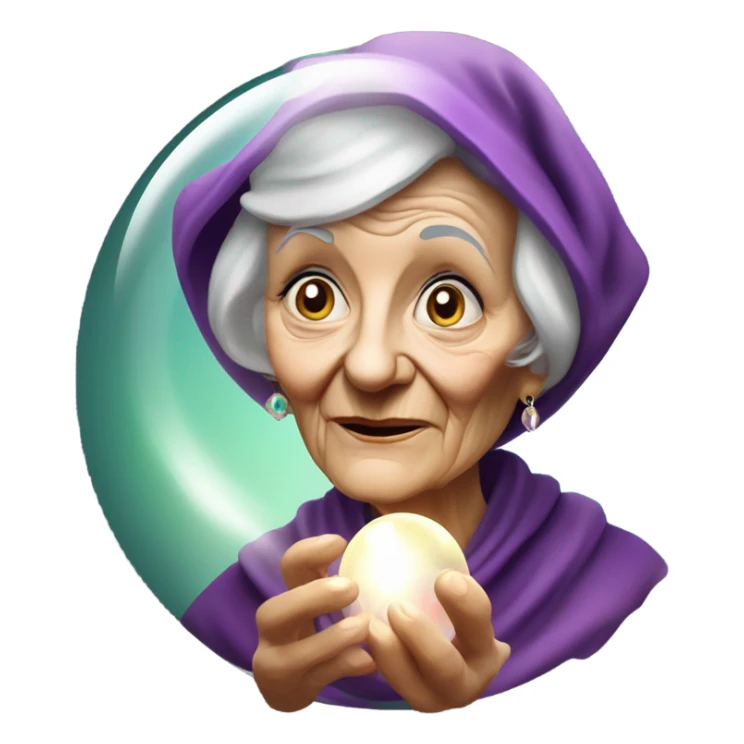 Wise Old Lady Fortune teller with crystal ball looking into the camera sticker