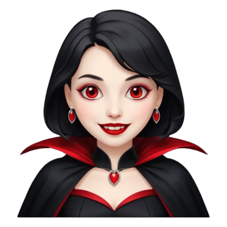 Vampire lady in black dress with cape, smile sticker