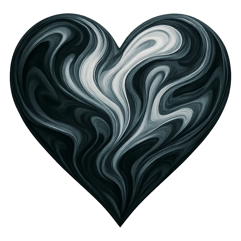 heart with a swirling ink effect, digital illustration, no background sticker
