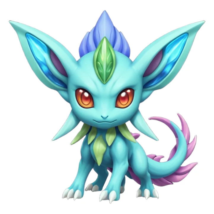 Futuristic volcanic elemental badass cool tough evil Suicune-Bayleaf-Celebi-Pokémon-Fakémon-hybrid-creature sticker