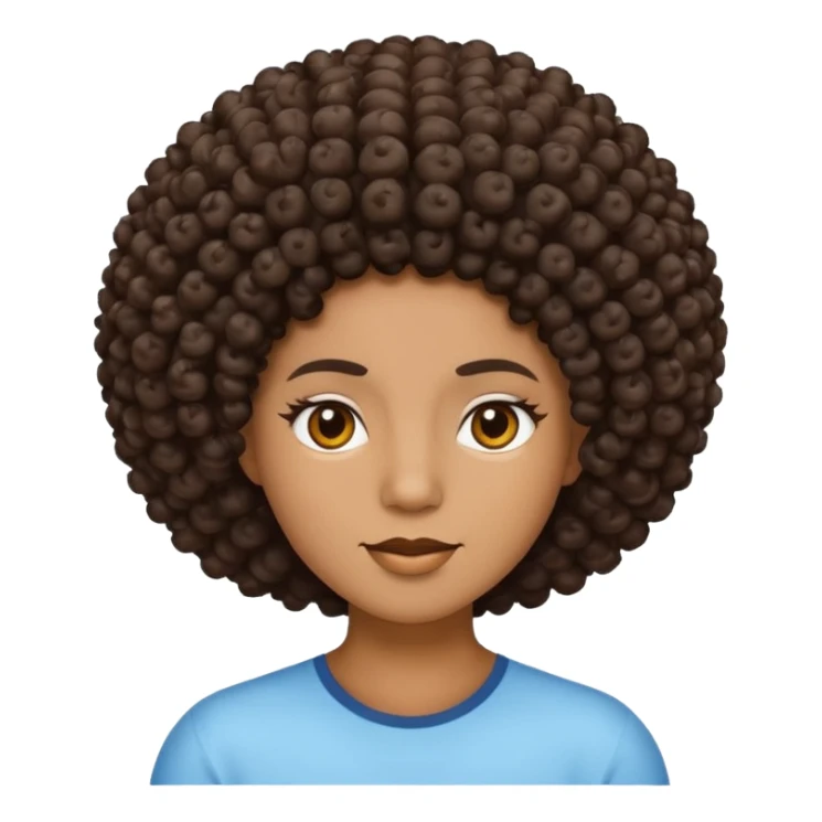 Create an iOS-style emoji of Ice Spice. Neutral facial expression, front-facing head only. Curly afro hairstyle. Clean Apple emoji style, smooth shading, simple shapes, plain background. sticker