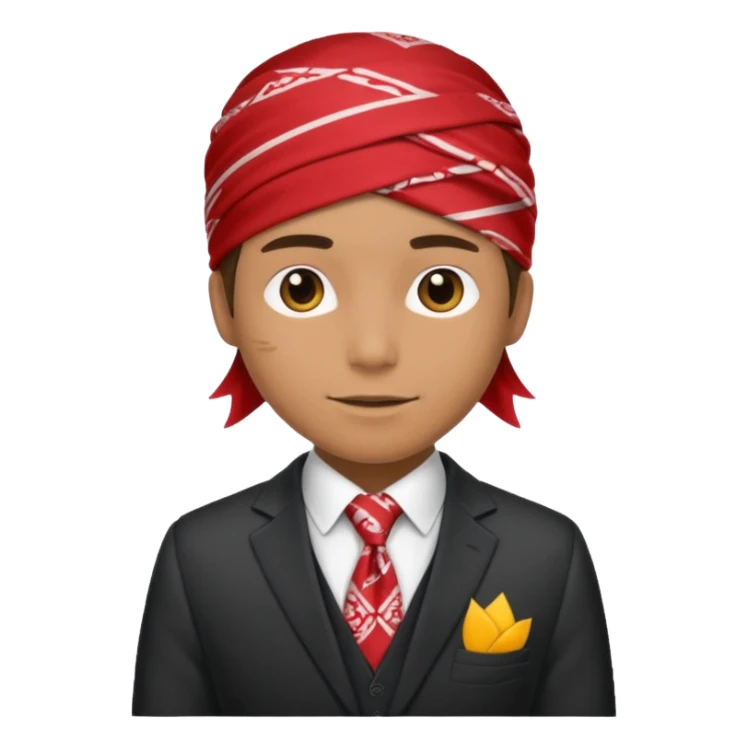 Character wearing a bandana and a suit sticker