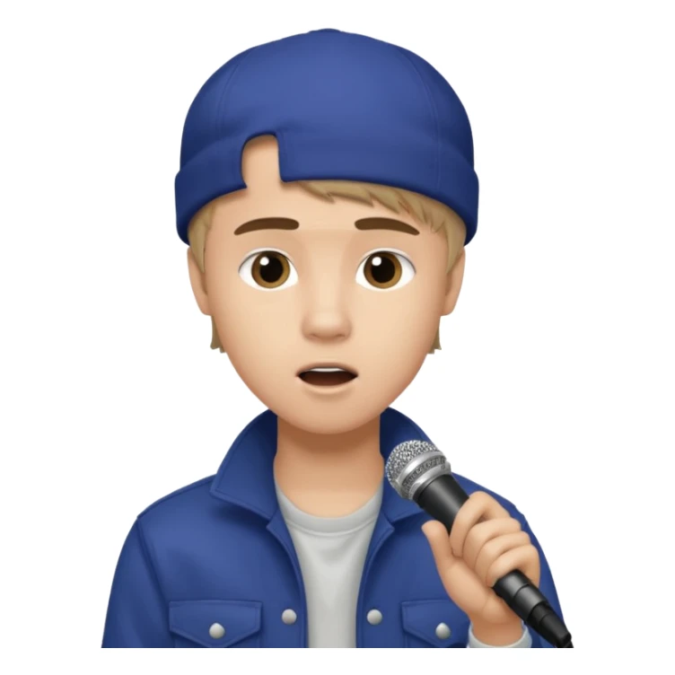 Justin Bieber, around 16, casual clothes, singing into mic sticker