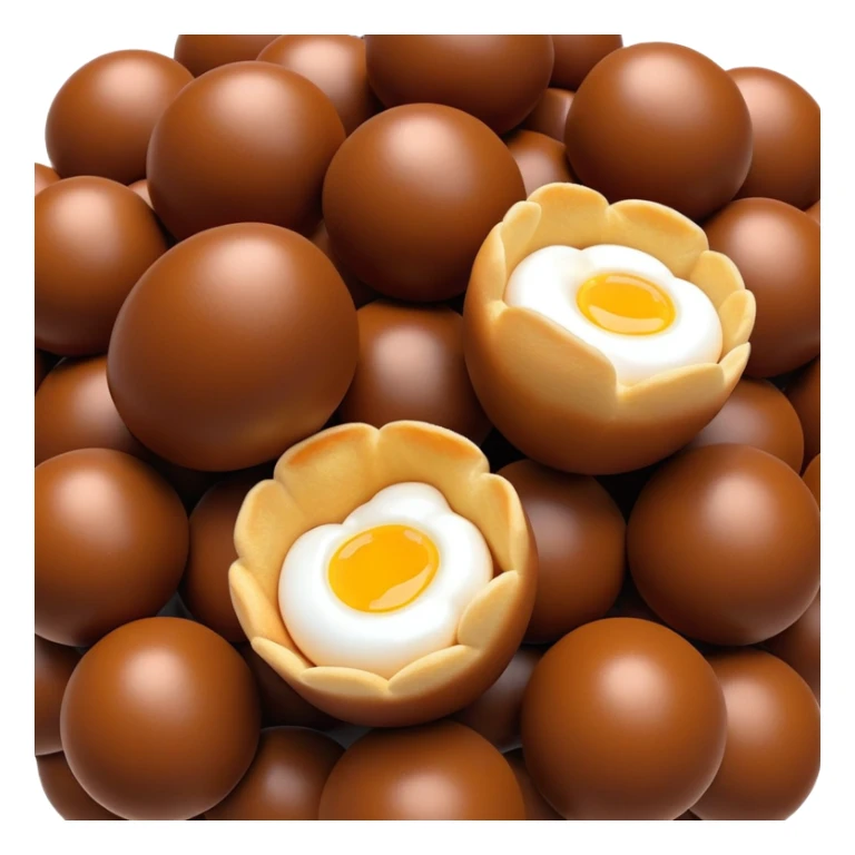 3D rendered chocolate Hong Kong egg puffs (鸡蛋仔) with distinctive spherical bubble texture, deep brown color, hyper-realistic bubbles, glossy candy-like finish, detailed texture sticker