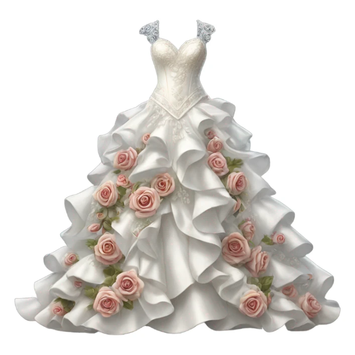 Hyper Realistic ornate Wedding dress displays ruffles and roses sticker
