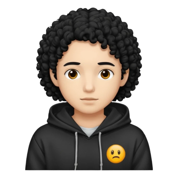 Gut wearing a hoodie with black curly hair sticker