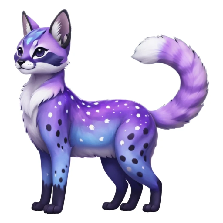 Colorful black-violet-indigo-purple-gradients nebulae nebula starry galactical shiny white-stars-spotted glorious iridescent divine exotic cute cool beautiful realistic caracal-civet-sergal-oncilla-animal-Fakémon-hybrid-fursona (full body) sticker