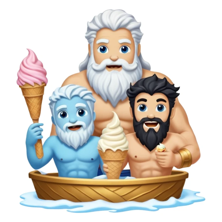 Zeus, Poseidon, and Hades happily eating ice cream sticker