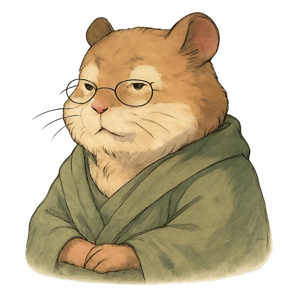 ghibli style hamster philosopher with a wise expression and soft colors sticker