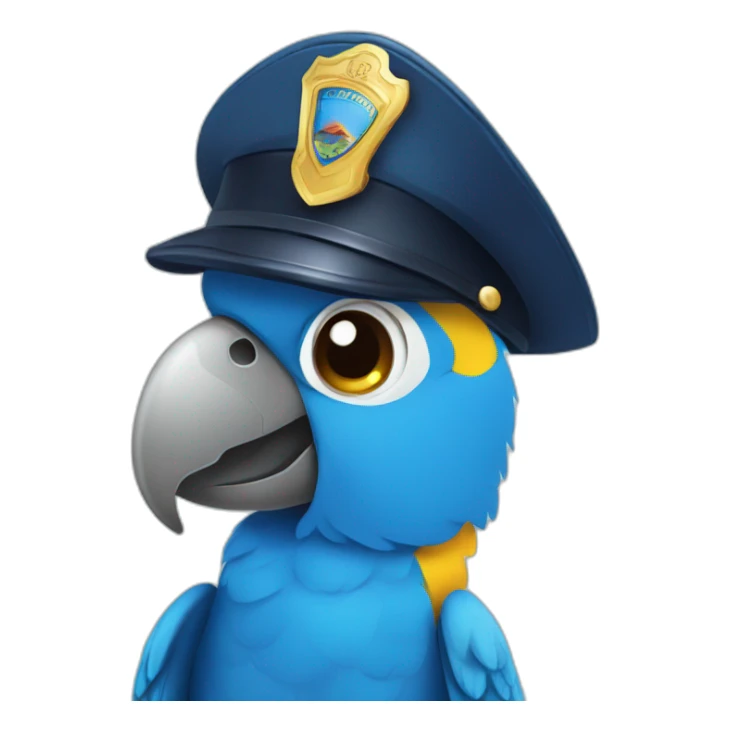 close up view of cute blue parrot in police hat sticker