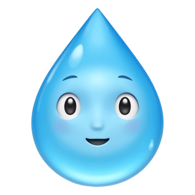 A single water droplet emoji, iPhone emoji style, glossy and smooth, cartoonish, vibrant sky blue color, no face, high detail, simple and cute design, isolated on white background, centered composition


 sticker