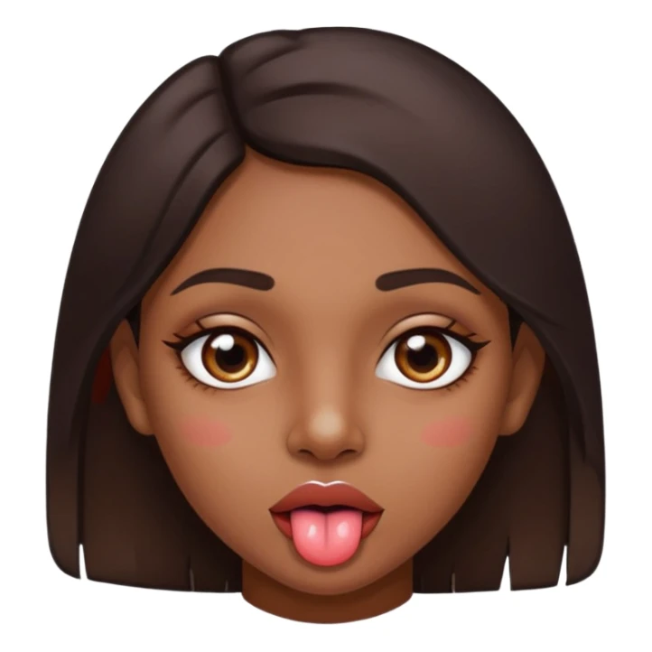 make a tongue sticking out expression for this indian girl that has transparent under eye gel patches sticker