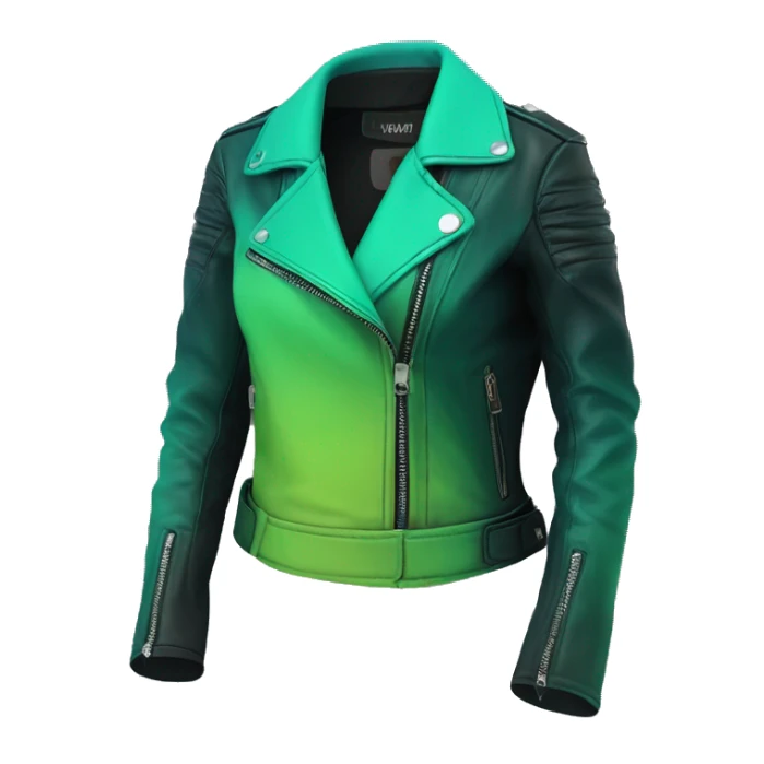 Realistic isolated side view of an open dark teal,lime green,mint green and emerald green ombre no collar moto style fashion leather jacket. sticker